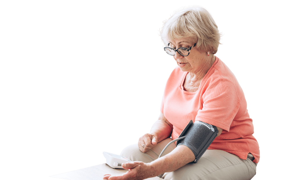 older women taking her blood pressure